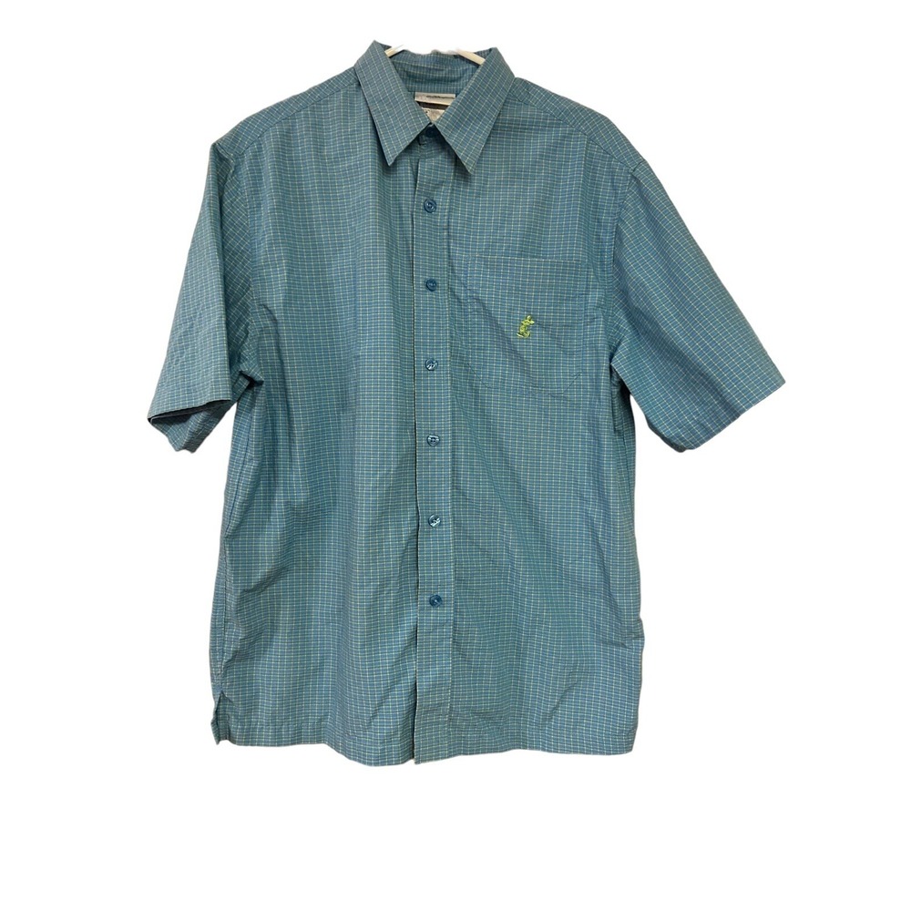 Men's Walt Disney World‎ Blue/Green Check Short Sleeve Button Up Shirt Size Med